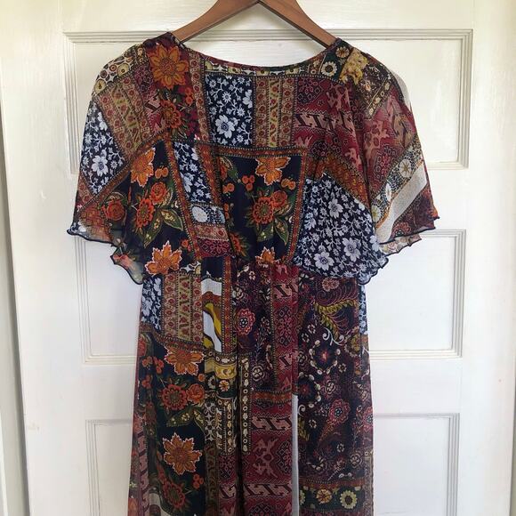 ENFOCUS Studio Flutter Sleeve Patchwork Maxi Dress 4 Bohemian Hippie Festival - Picture 9 of 11